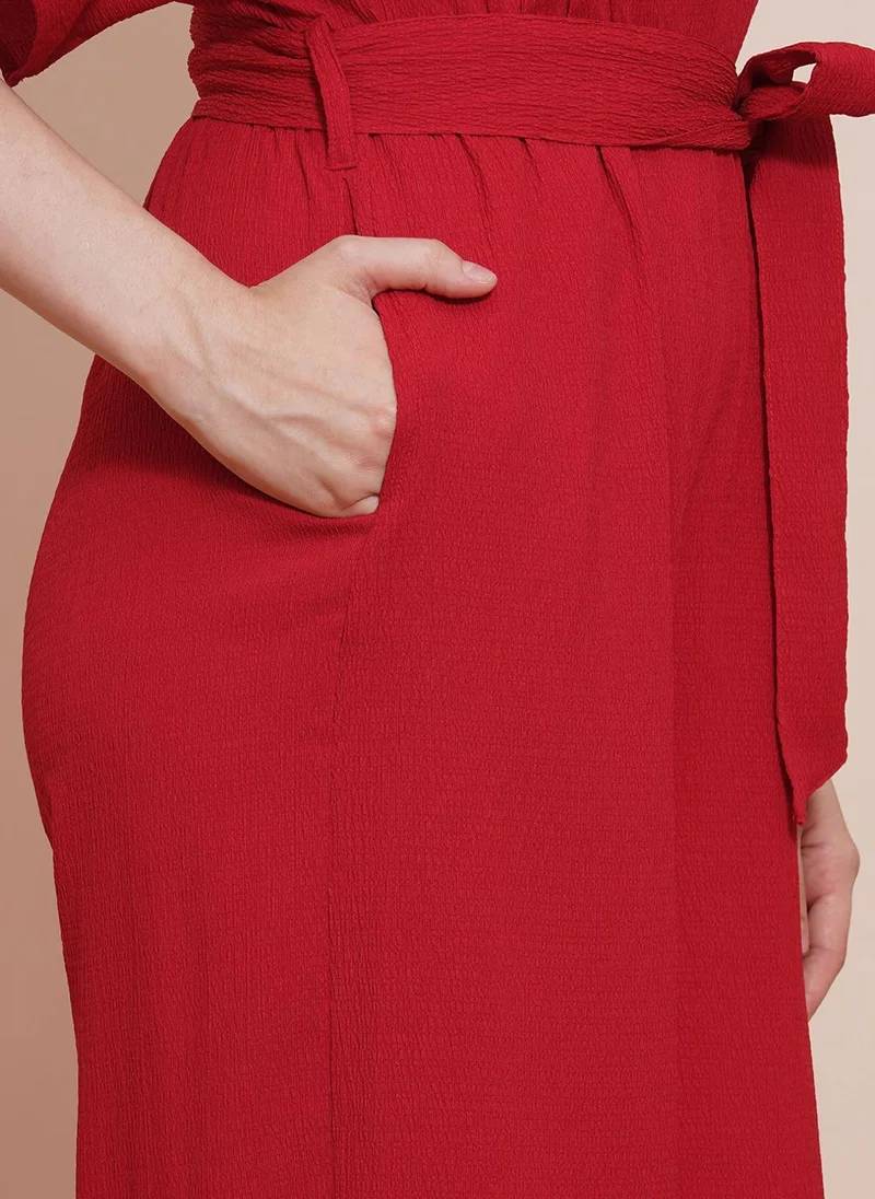 Globus red Globus Women's Red Casual Jumpsuit with V-Neck and Kimono Sleeves for Women | Best Price UAE