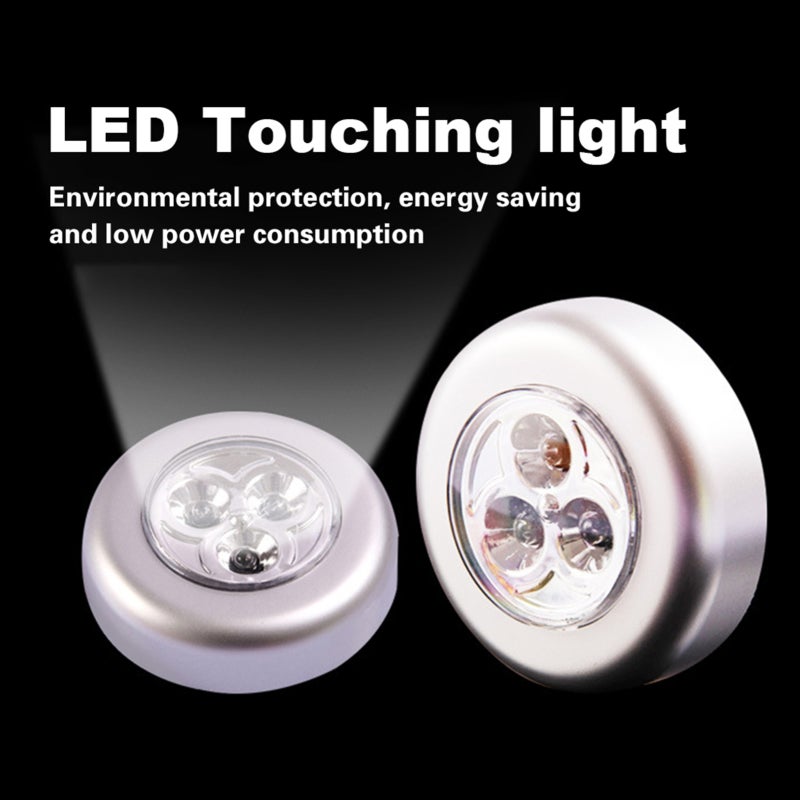 أضواء ليلية LED 3 قطع ذاتية اللصق تعمل بالبطارية - ضوء أبيض ناعم ساطع - تشغيل بالضغط من الأعلى - مصابيح لاسلكية للخزائن والجدران ودواليب الملابس للاستخدام المنزلي - Image 4
