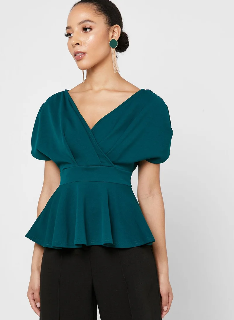 QUIZ Ruched Sleeve Peplum Top