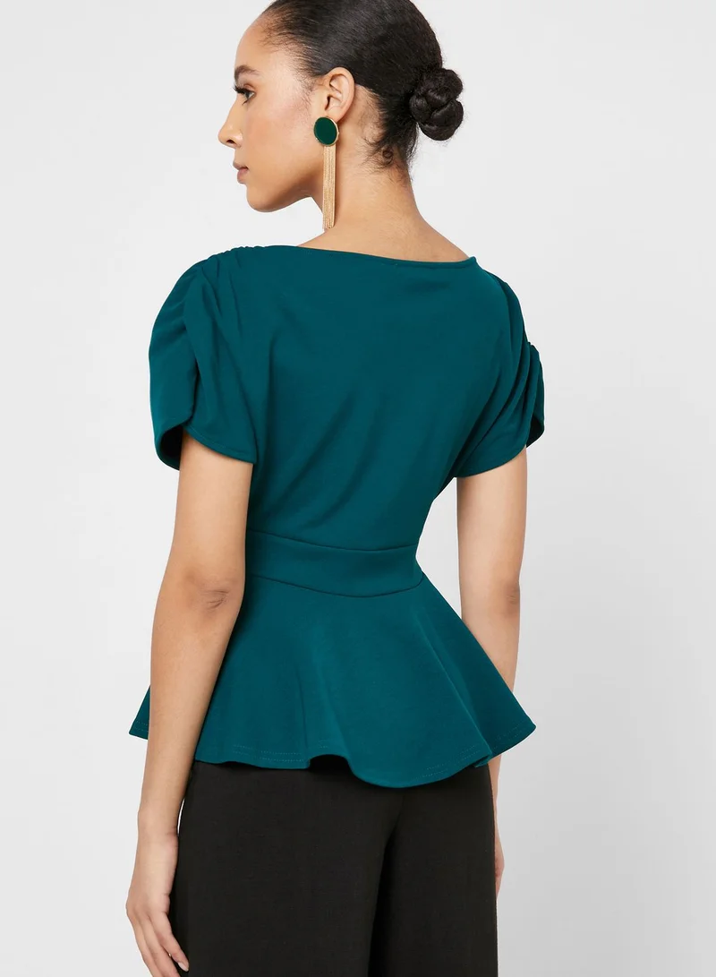 QUIZ Ruched Sleeve Peplum Top