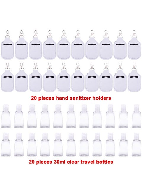 40 Pieces Hand Sanitizer Holder Empty Travel Bottle Set Including 20 Pieces Hand Sanitizer Keychain Holders And 20 Pieces Reusable Flip Cap Travel Bottles For Hand Sanitizer, White