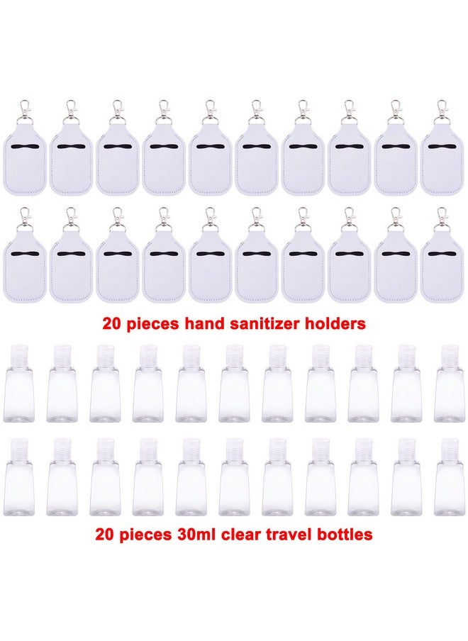 Duufin - 40 Pieces Hand Sanitizer Holder Empty Travel Bottle Set Including 20 Pieces Hand Sanitizer Keychain Holders And 20 Pieces Reusable Flip Cap Travel Bottles For Hand Sanitizer, White - Image 1