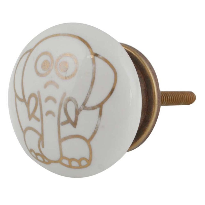 Indian-Shelf IndianShelf 8 Pack Kids Knobs Drawer Knobs Decorative Knobs Jumbo Elephant Kids Dresser Knobs Gold White Pull Ceramic Pulls and Knobs Knobs for Cabinet  - Image 1