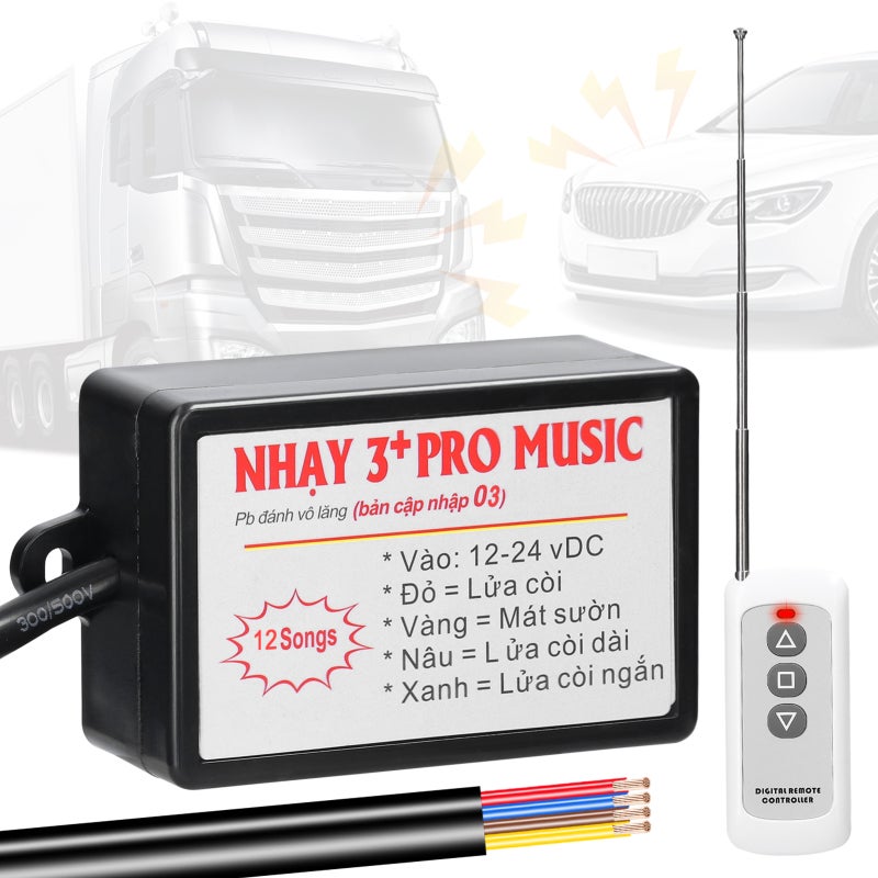 Car Horn: 12 Customizable Sound Effects - Adjustable Volume Remote Control for 12-24V Vehicles, Easy Installation, High Durability - Image 1