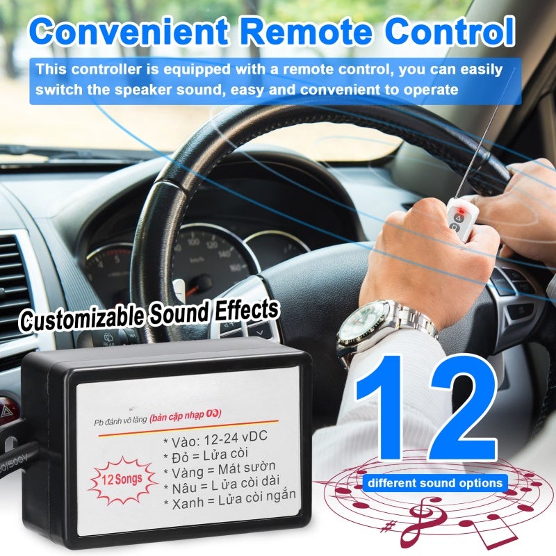 Car Horn: 12 Customizable Sound Effects - Adjustable Volume Remote Control for 12-24V Vehicles, Easy Installation, High Durability - Image 5