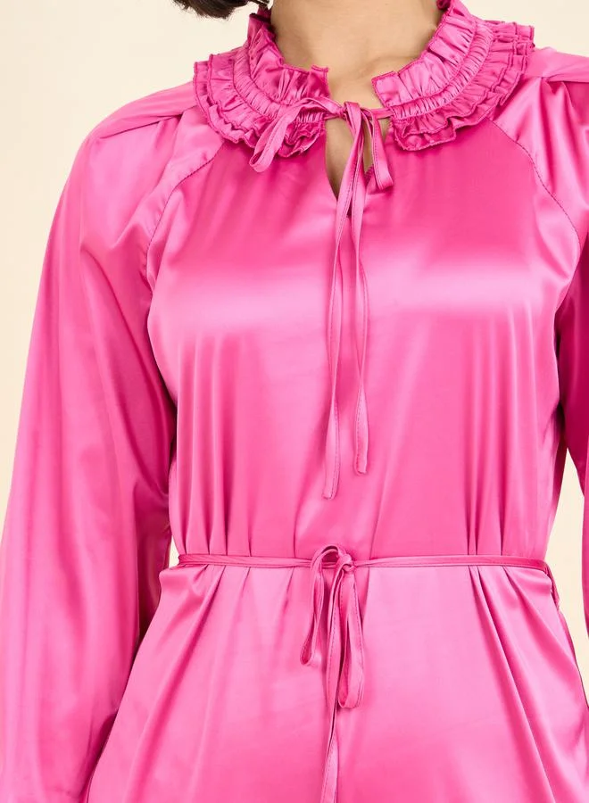 Styli Satin Ruffle Midi Dress
