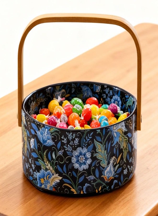 EWEIGEER 6" Elegant Iris Ceramic Fruit Basket with Detachable Wooden Handle,Candy Dish,Decorative Bowl,Flower Girl Basket,Kitchen & Dining Table Office Decor(Black) - Image 4
