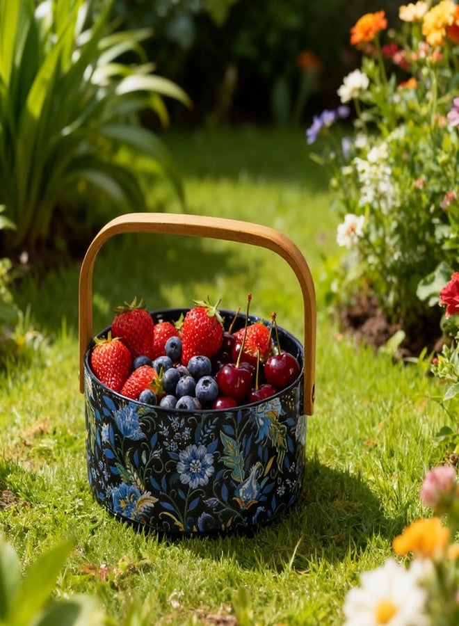 EWEIGEER 6" Elegant Iris Ceramic Fruit Basket with Detachable Wooden Handle,Candy Dish,Decorative Bowl,Flower Girl Basket,Kitchen & Dining Table Office Decor(Black) - Image 5