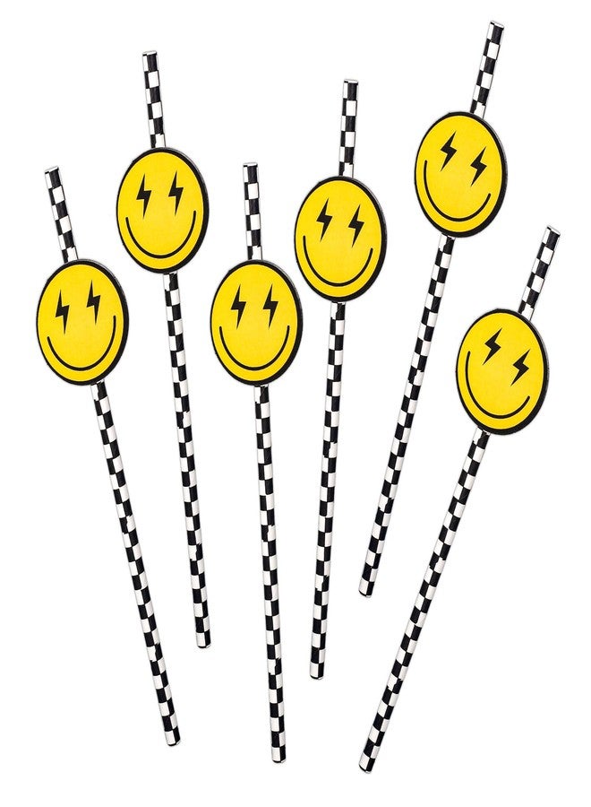 JarThenaAMCS 50Pcs One Happy Dude Paper Straws Black and White Checkered Smile Face Disposable Drinking Straws for First Birthday Party Baby Shower - Image 1