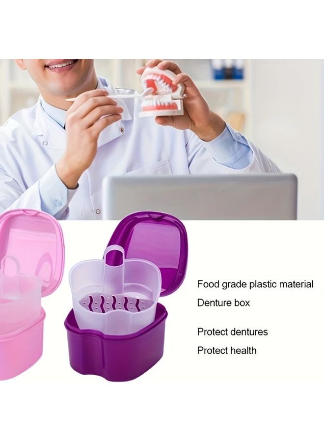 Light Blue Portable Durable Complete Denture Care Kit With Built In Brush Filter Easy Clean Plastic Case - Image 3