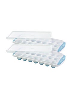 JOYO Joyo Pop Up Ice Tray Square for Freezer I 21 Cavity I Pop Up Ice Cube Trays with Lid I Easy Release I Flexible Silicone Bottom I Stackable I Food Grade Plastic I BPA Free I Set of 2 Pcs - Blue 