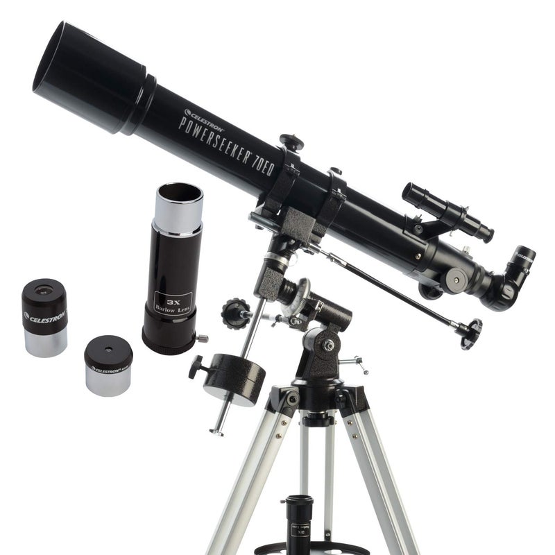 Celestron - PowerSeeker 70EQ Telescope - Manual German Equatorial Telescope for Beginners - Compact and Portable - Bonus Astronomy Software Package - 70mm Aperture - Image 1