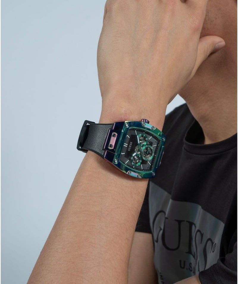 GUESS Iridescent and Black Silicone Multifunction Watch - Image 4