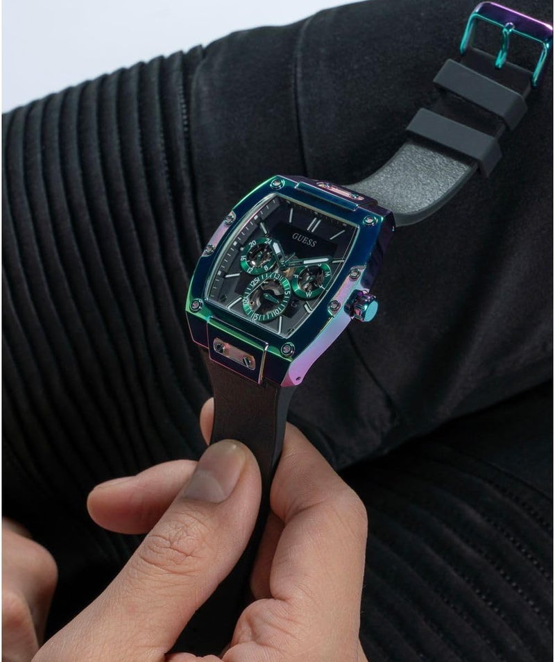 GUESS Iridescent and Black Silicone Multifunction Watch - Image 3