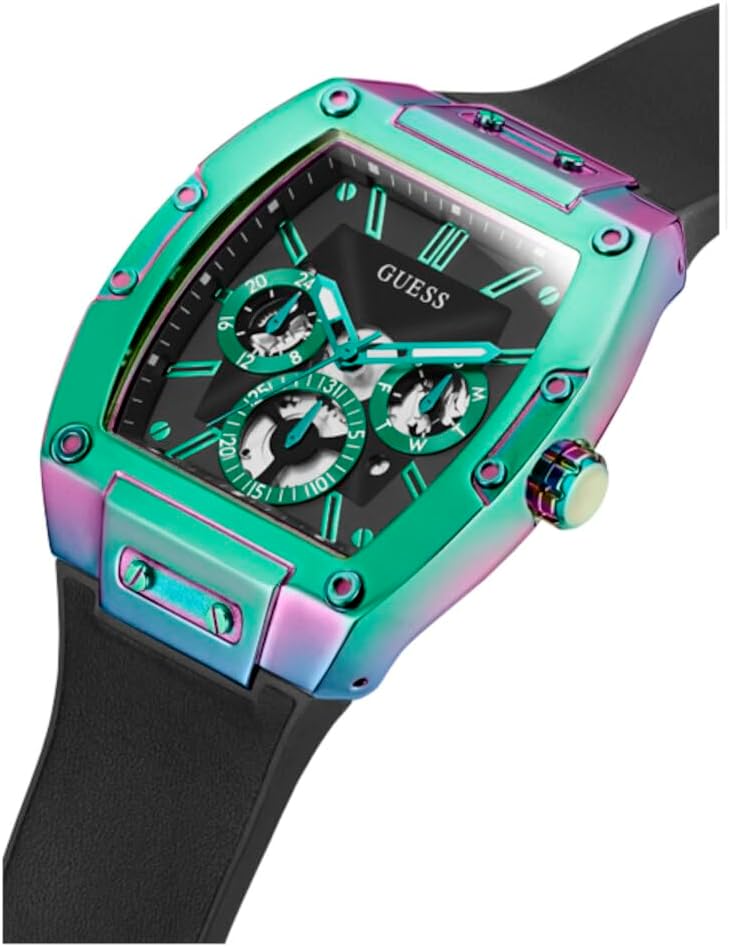 GUESS Iridescent and Black Silicone Multifunction Watch - Image 2