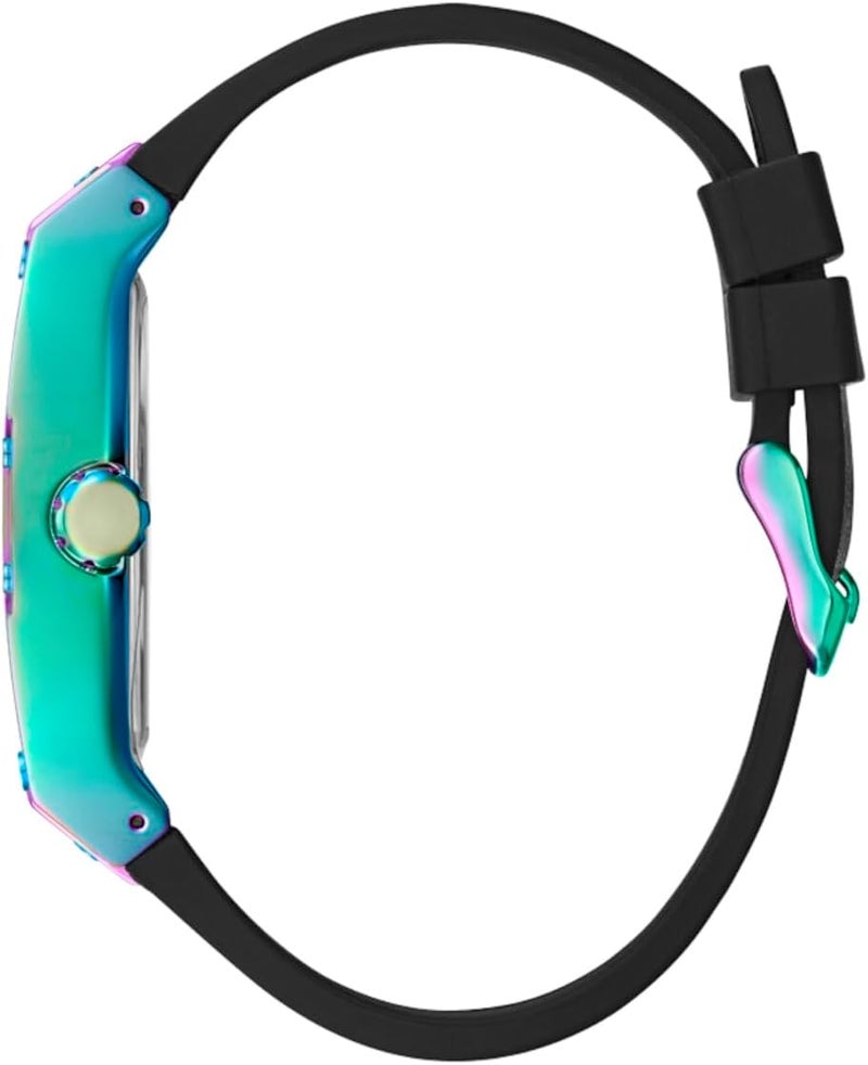 GUESS Iridescent and Black Silicone Multifunction Watch - Image 1