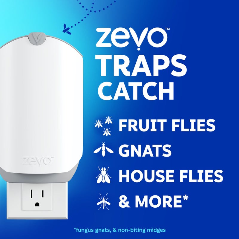 Zevo Flying Insect Trap for Indoors: Light Trap Captures Fruit Flies, Gnats and Houseflies, Starter Kit (1 Plug-in Base + 1 Cartridge) - Image 2
