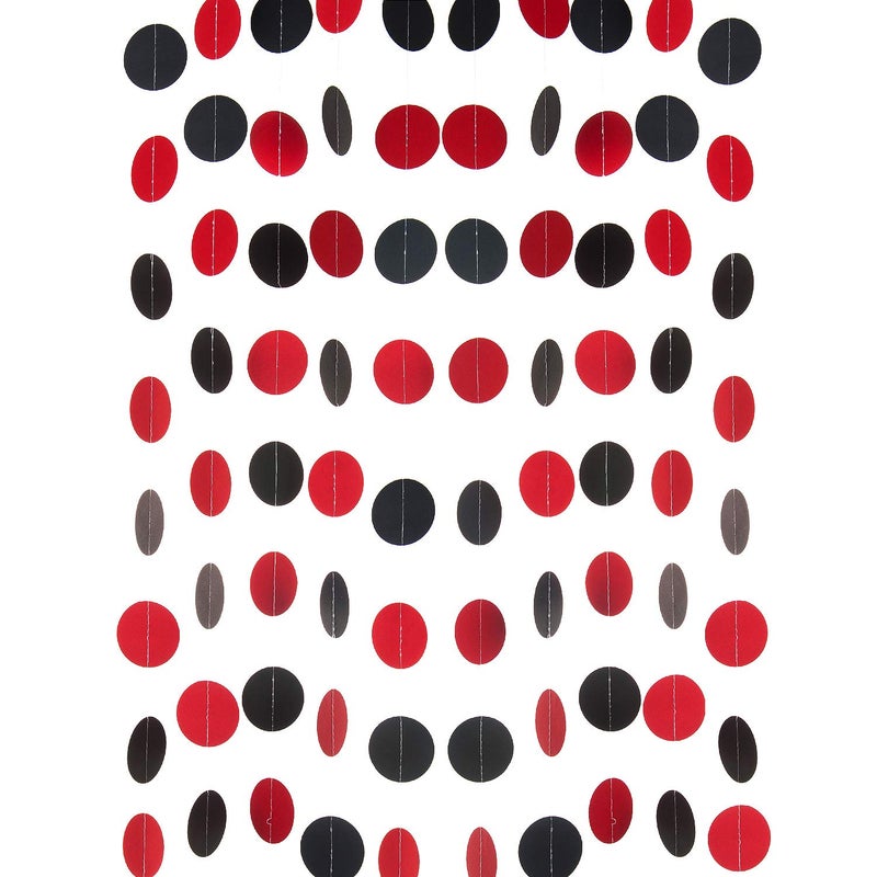 WEVEN Red and Black Paper Garland Circle Dot Party Garland Banner Streamer Backdrop Hanging Decorations 2 in Diameter Pack of 3 30 Feet in Total