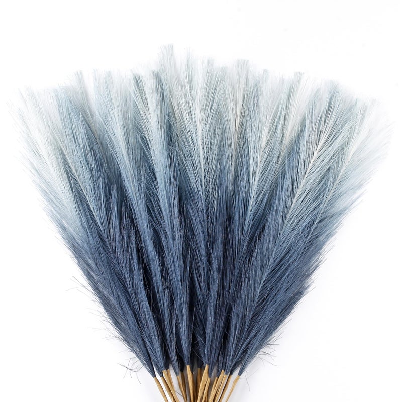 Acfruits 20Pcs Navy Blue Gradient and White Faux Pampas Grass Decor, 21.7" Pompas Grass Flower Arrangement and Vase Filler for Boho Home Wedding Decoration - Image 1