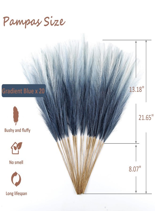 Acfruits 20Pcs Navy Blue Gradient and White Faux Pampas Grass Decor, 21.7" Pompas Grass Flower Arrangement and Vase Filler for Boho Home Wedding Decoration - Image 2