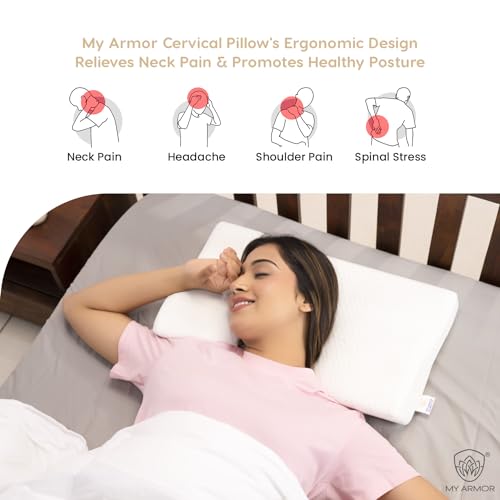MY ARMOR Cervical Pillow for Neck Pain | 2 Years Warranty | for Spondylitis Neck & Shoulder Pain, Orthopedic Memory Foam Pillow for Sleeping, Regular Size - 18.5x11x3.5 Inch, White Bamboo - Pack of 1 - Image 4