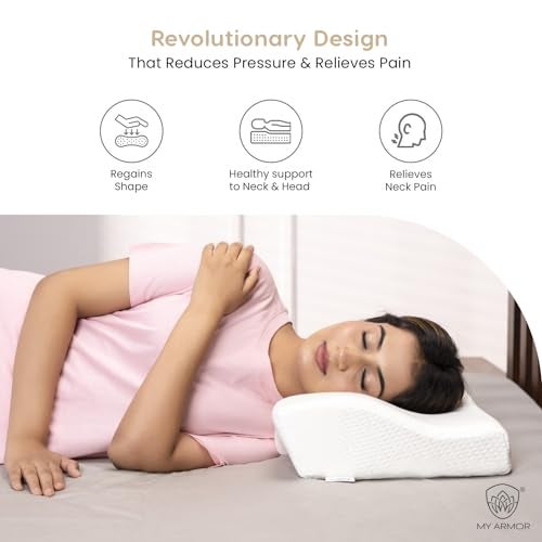 MY ARMOR Cervical Pillow for Neck Pain | 2 Years Warranty | for Spondylitis Neck & Shoulder Pain, Orthopedic Memory Foam Pillow for Sleeping, Regular Size - 18.5x11x3.5 Inch, White Bamboo - Pack of 1 - Image 2