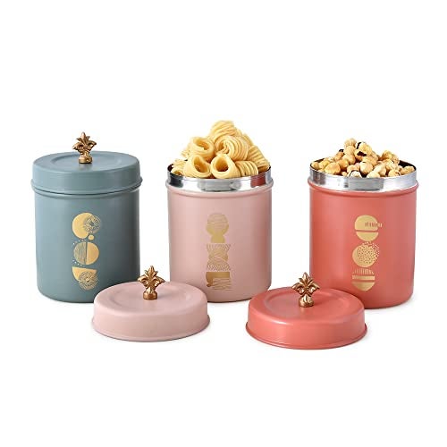 Elan Stainless Steel Food Storage Jars, Canisters for Kitchen, Multipurpose Containers (Set of 3, Multicolor) (Boho) - Image 2