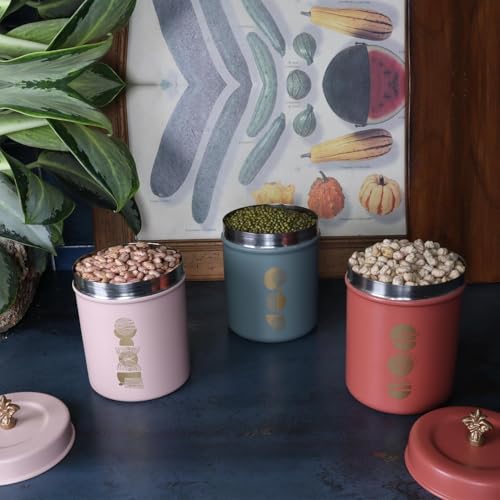 Elan Stainless Steel Food Storage Jars, Canisters for Kitchen, Multipurpose Containers (Set of 3, Multicolor) (Boho) - Image 1