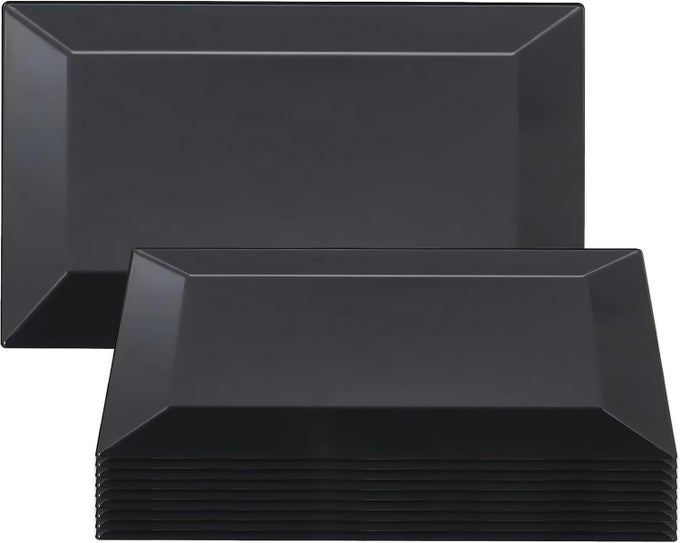 ELEGANT RECTANGULAR BLACK PLASTIC DESSERT PLATES 55 X 85 PACK OF 10 PERFECT FOR WEDDINGS BIRTHDAYS HOME USE