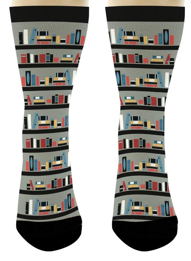 ThisWear Nerdy Gifts Book Shelf Book Themed Socks Reading Accessories Book Lover Gifts 1-Pair Novelty Crew Socks - Image 4