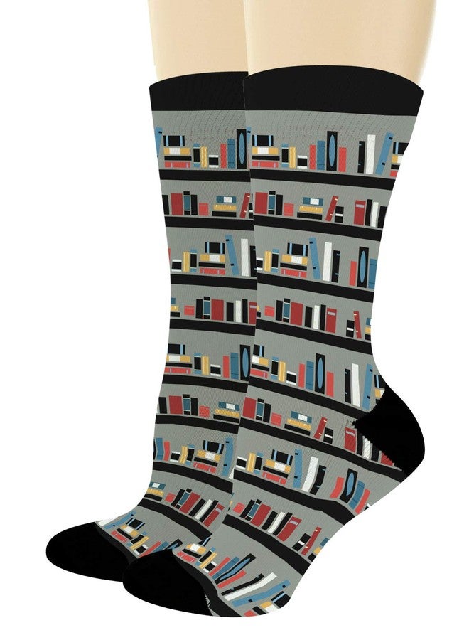ThisWear Nerdy Gifts Book Shelf Book Themed Socks Reading Accessories Book Lover Gifts 1-Pair Novelty Crew Socks - Image 1