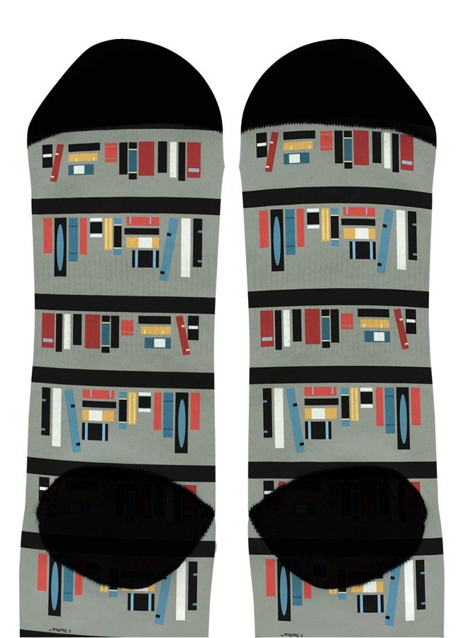 ThisWear Nerdy Gifts Book Shelf Book Themed Socks Reading Accessories Book Lover Gifts 1-Pair Novelty Crew Socks - Image 3