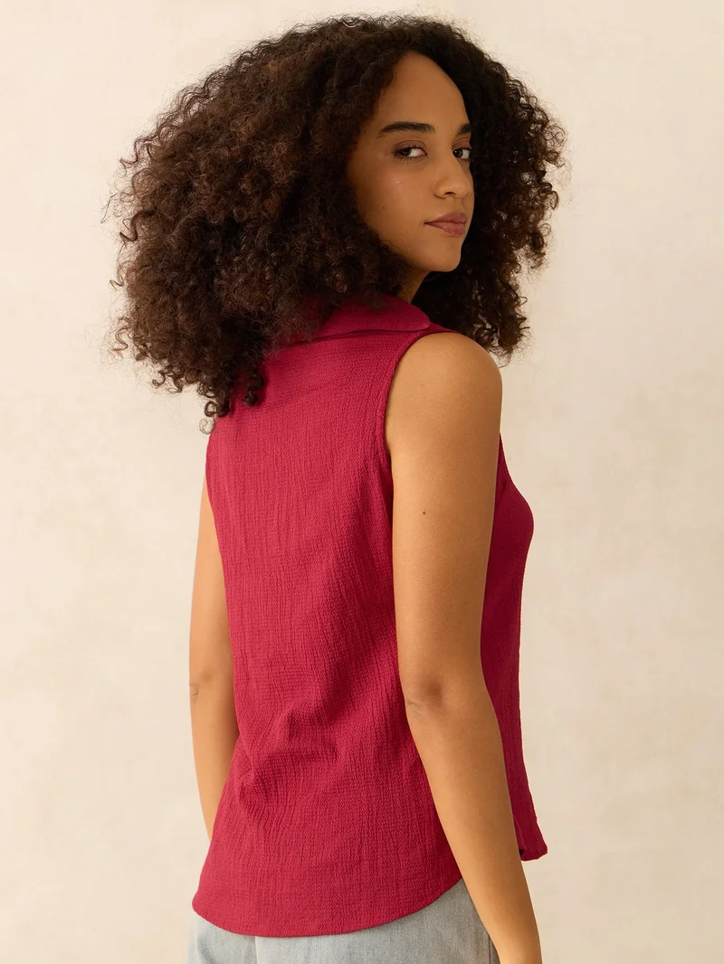 Outzidr Wine Wine Textured Cropped Shirt for Women | Best Price UAE