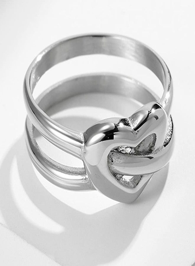 Jude Jewelers Stainless Steel Double Band Heart Shaped Promise Statement Wedding Valentines Anniversary Propose Ring (Silver, 8) - Image 2