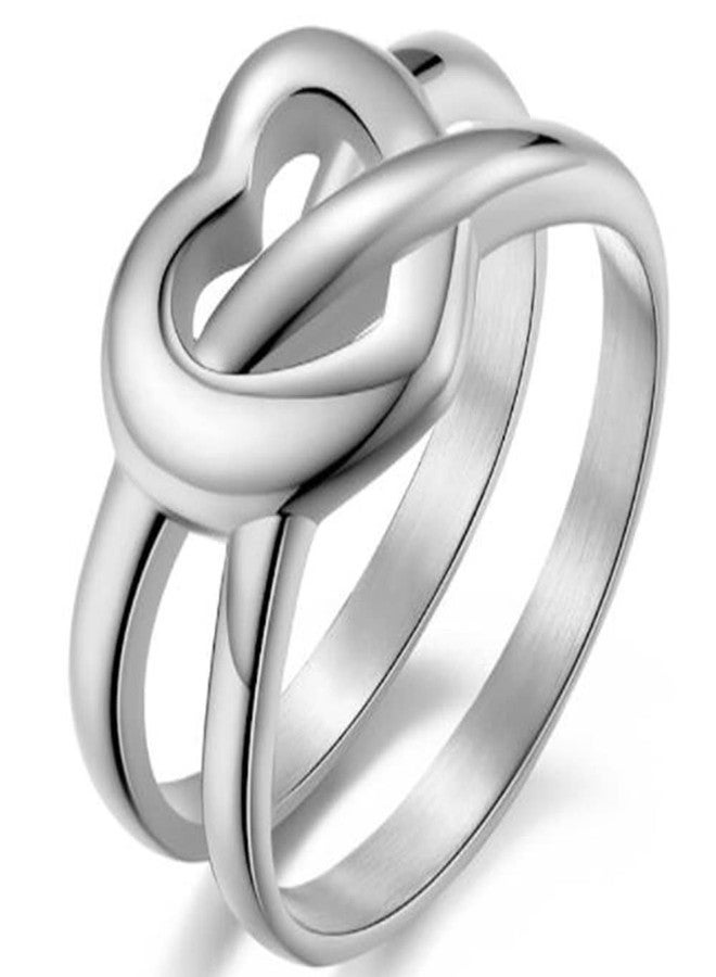 Jude Jewelers Stainless Steel Double Band Heart Shaped Promise Statement Wedding Valentines Anniversary Propose Ring (Silver, 8) - Image 1