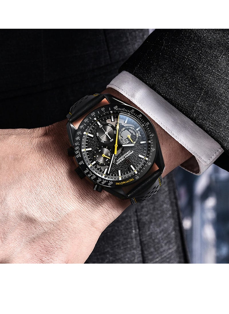 Men Quartz Watch, Water Resistant Skeleton Sport Chronograph Wrist Watch, Comfortable And Lightweight Elegant Design Luxury Watch For Men, (1pc, Black And Yellow)