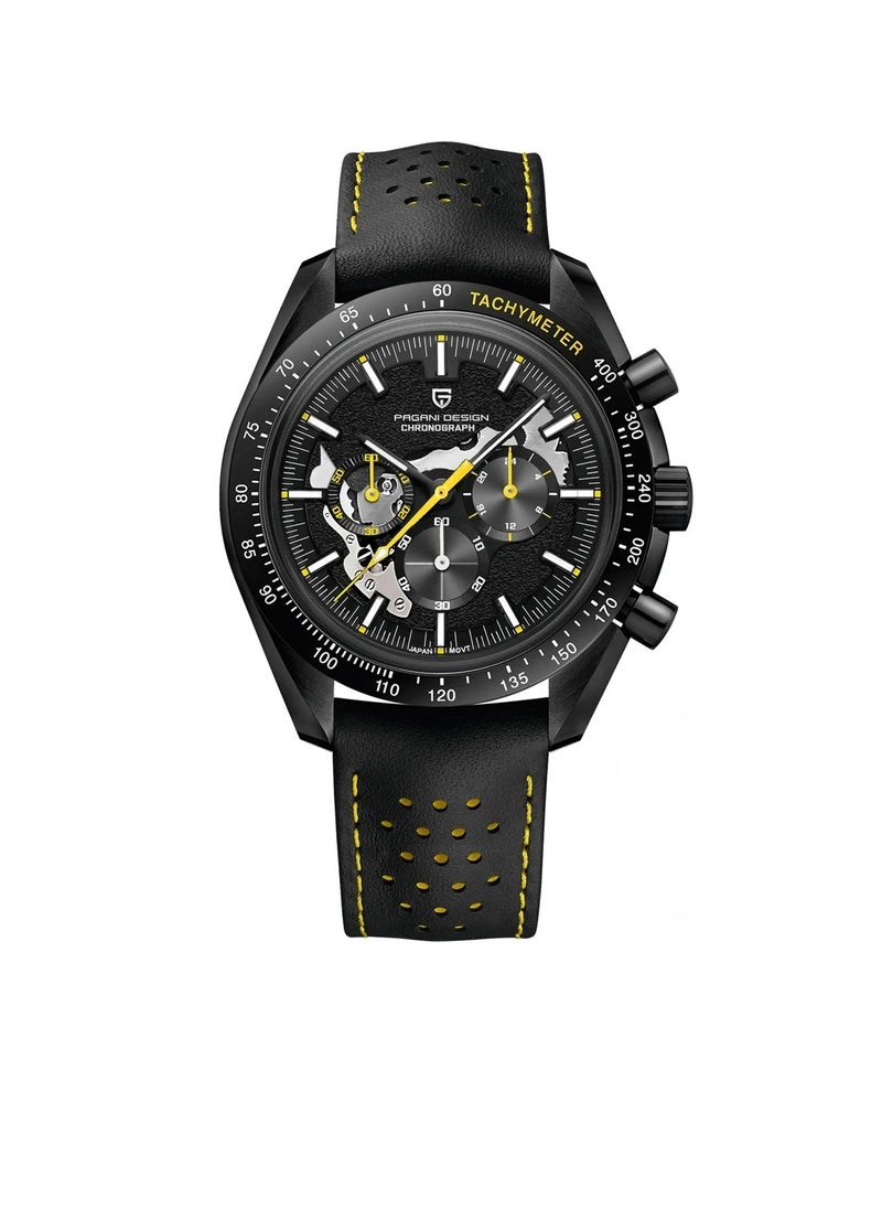 Men Quartz Watch, Water Resistant Skeleton Sport Chronograph Wrist Watch, Comfortable And Lightweight Elegant Design Luxury Watch For Men, (1pc, Black And Yellow)