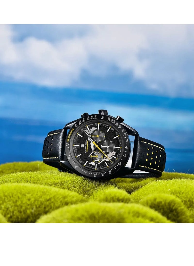 Men Quartz Watch, Water Resistant Skeleton Sport Chronograph Wrist Watch, Comfortable And Lightweight Elegant Design Luxury Watch For Men, (1pc, Black And Yellow)