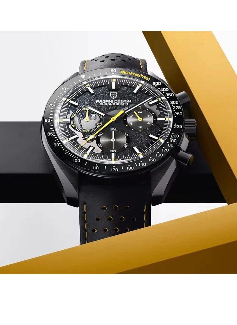Men Quartz Watch, Water Resistant Skeleton Sport Chronograph Wrist Watch, Comfortable And Lightweight Elegant Design Luxury Watch For Men, (1pc, Black And Yellow)