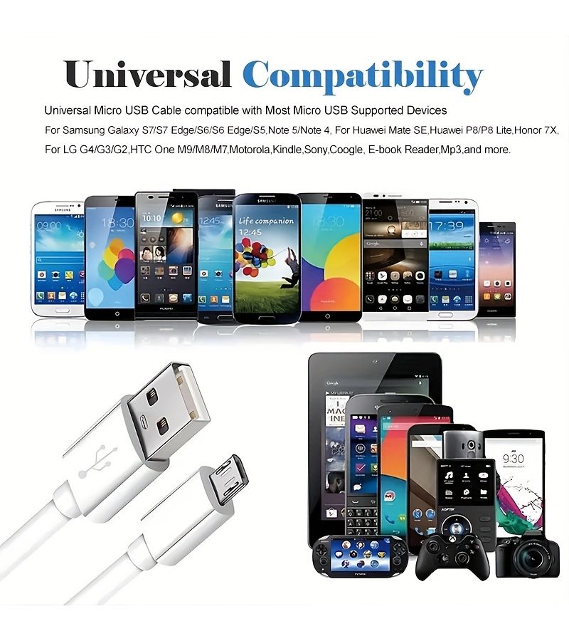 USB To Micro 2M Fast Charging Data Cable 3A For Samsung S7 S7 Edge S6 S6 Edge S5 Note 5 Note 4 E Book Reader Mp3 Mini Fan Camera Power Bank Driving Recorder Android Micro Devices Charge Cord 3 Packs - Image 4
