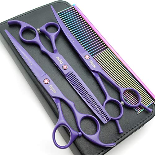 Kingstar 7.0in. Matt Purple Professional Pet Grooming Scissors Set,Straight & Thinning & Curved Scissors Set with Comb,case,A429 - Image 1