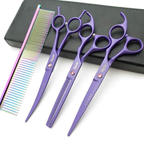 Kingstar 7.0in. Matt Purple Professional Pet Grooming Scissors Set,Straight & Thinning & Curved Scissors Set with Comb,case,A429 - Image 3