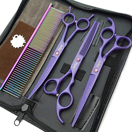 Kingstar 7.0in. Matt Purple Professional Pet Grooming Scissors Set,Straight & Thinning & Curved Scissors Set with Comb,case,A429 - Image 2