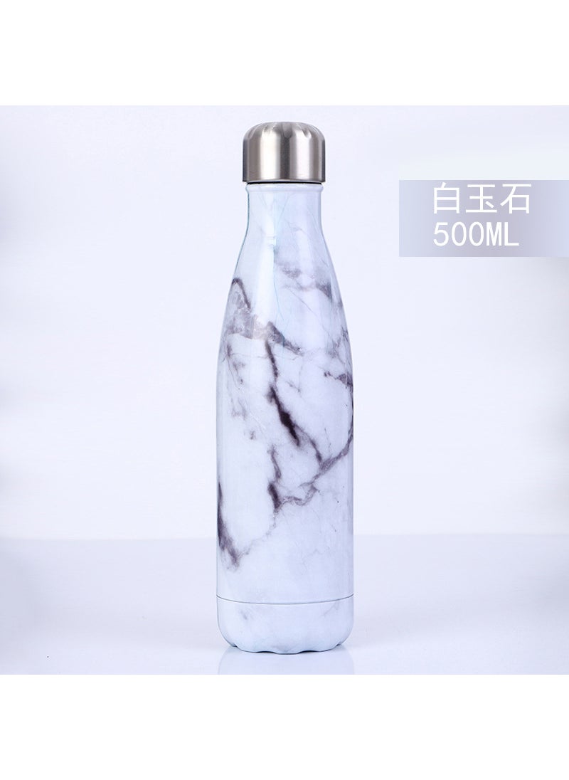 Generic - Marble Finish Sports Water Bottle 304 Stainless Steel Thermal Flask White Jade - Image 1