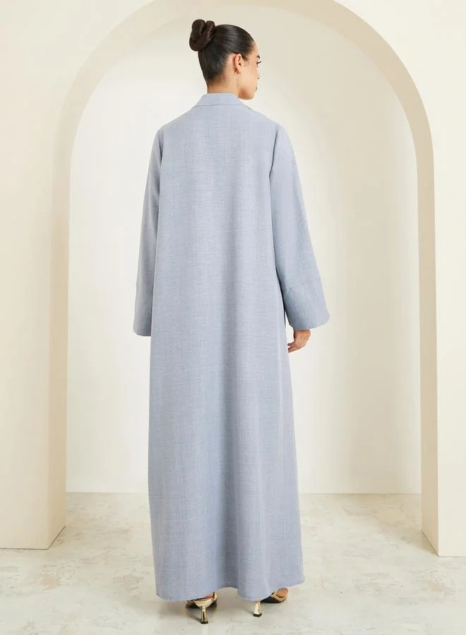 Amirah  Women Grey Front Open Slit Sleeve Abaya for Women | Best Price UAE