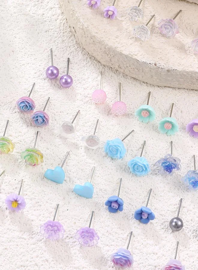 Take Two  Set of 30 - Flower and Heart Stud Earrings for Women | Best Price UAE