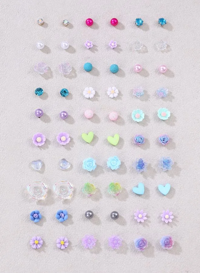 Set of 30 - Flower and Heart Stud Earrings