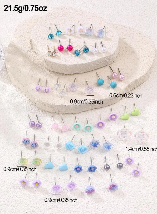 Take Two  Set of 30 - Flower and Heart Stud Earrings for Women | Best Price UAE