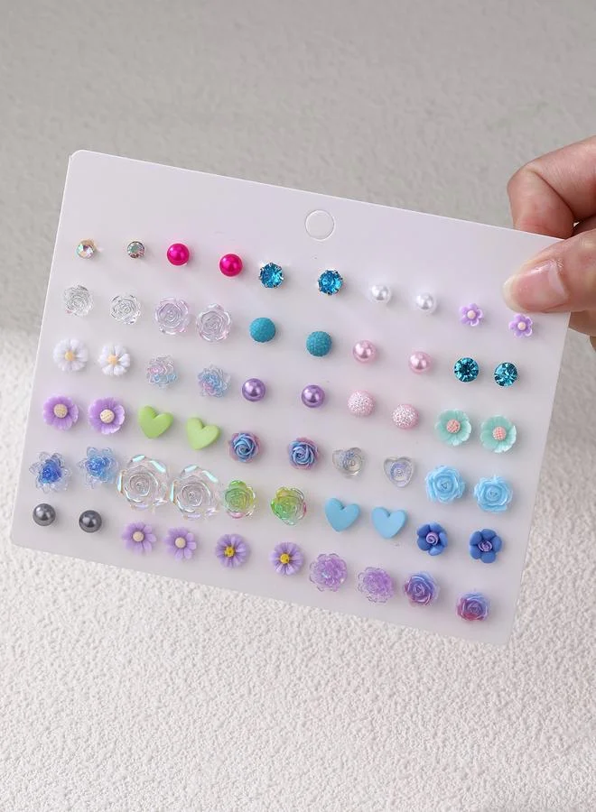 Take Two  Set of 30 - Flower and Heart Stud Earrings for Women | Best Price UAE