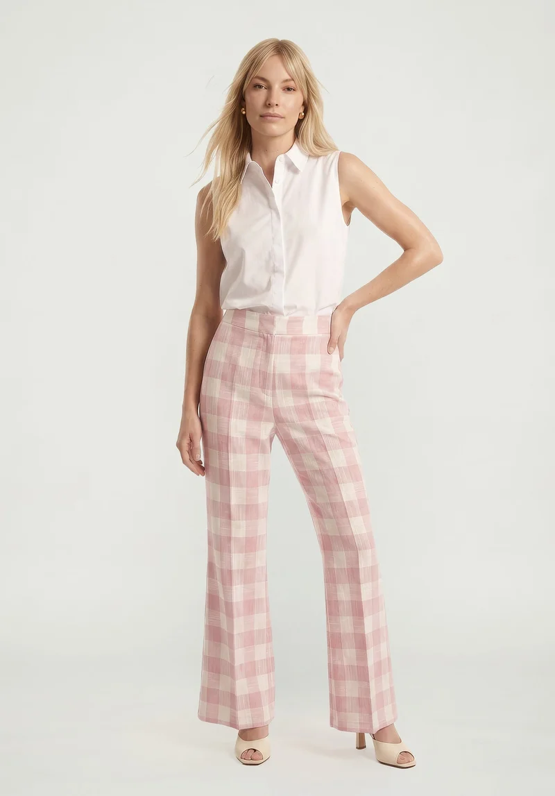 ليلي وليونيل Zena Flared Check Trouser in Pink